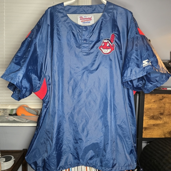 Vintage Starter Cleveland Indians Chief Wahoo Pullover-Mens XXL-Blue-Guardians - Picture 1 of 8